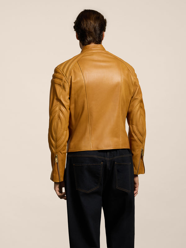 GIUBBOTTO BIKER UNISEX, REGULAR FIT, PELLE D'AGNELLO COLORE CARAMELLO - CARAMEL - Abbigliamento Donna | Pence 1979