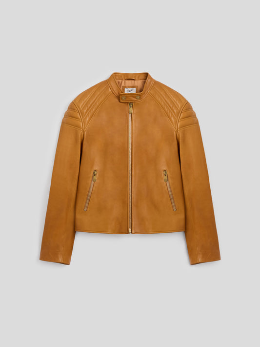 GIUBBOTTO BIKER UNISEX, REGULAR FIT, PELLE D'AGNELLO COLORE CARAMELLO - CARAMEL - Abbigliamento Donna | Pence 1979