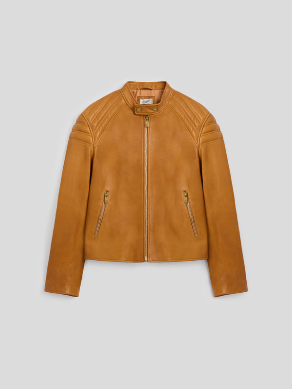 GIUBBOTTO BIKER UNISEX, REGULAR FIT, PELLE D'AGNELLO COLORE CARAMELLO - CARAMEL - Abbigliamento Donna | Pence 1979