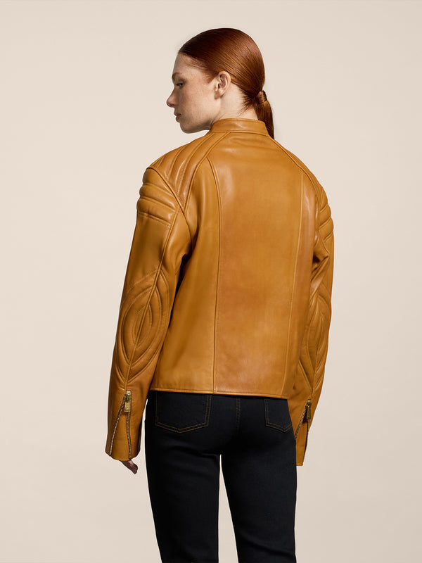 GIUBBOTTO BIKER UNISEX, REGULAR FIT, PELLE D'AGNELLO COLORE CARAMELLO - CARAMEL - Abbigliamento Donna | Pence 1979