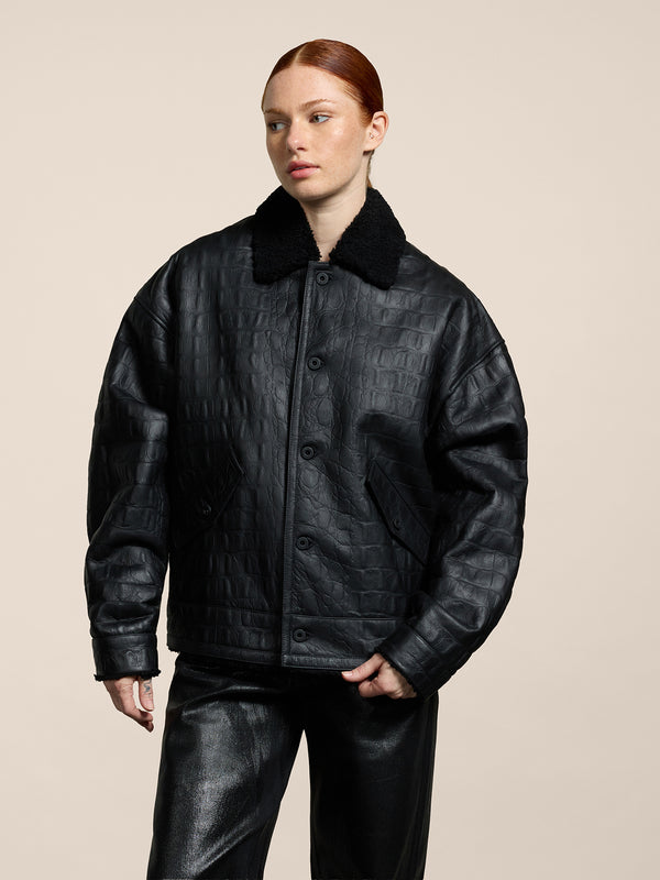GIUBBOTTO UNISEX IN MONTONE OVER FIT, STAMPATO COCCO, COLORE NERO - NERO - Abbigliamento Donna | Pence 1979