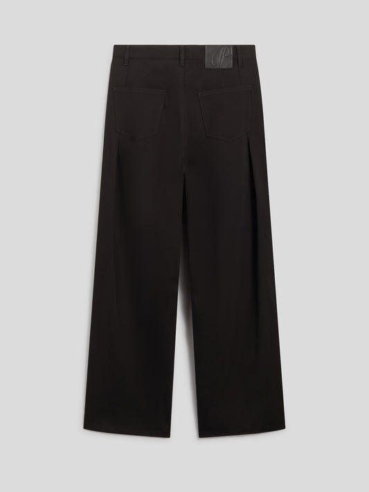 PANTALONE UNISEX RELAXED FIT IN RASATELLO DI COTONE CON DOPPIA PINCES COLOR NERO - NERO - Abbigliamento Donna | Pence 1979