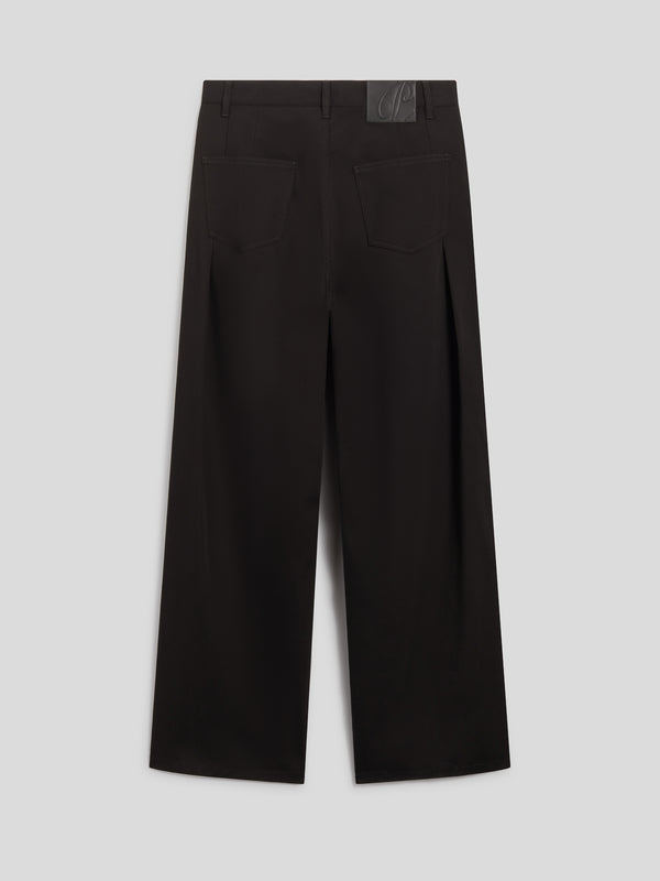 PANTALONE UNISEX RELAXED FIT IN RASATELLO DI COTONE CON DOPPIA PINCES COLOR NERO - NERO - Abbigliamento Donna | Pence 1979