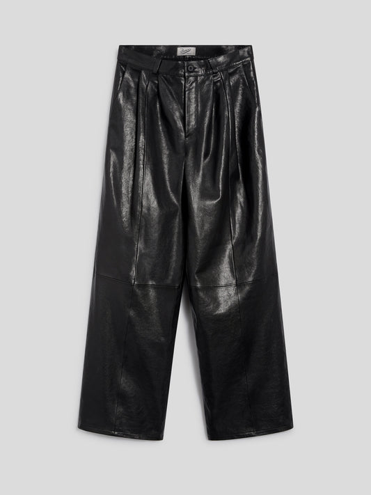 PANTALONE UNISEX RELAXED FIT IN PELLE D'AGNELO CON DOPPIA PINCES COLOR NERO - NERO - Abbigliamento Donna | Pence 1979