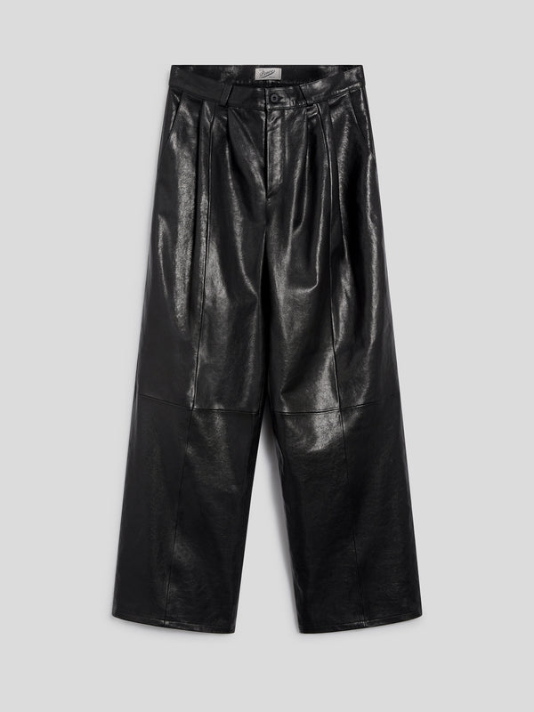 PANTALONE UNISEX RELAXED FIT IN PELLE D'AGNELO CON DOPPIA PINCES COLOR NERO - NERO - Abbigliamento Donna | Pence 1979