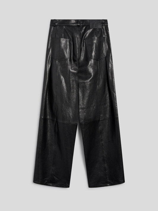 PANTALONE UNISEX RELAXED FIT IN PELLE D'AGNELO CON DOPPIA PINCES COLOR NERO - NERO - Abbigliamento Donna | Pence 1979
