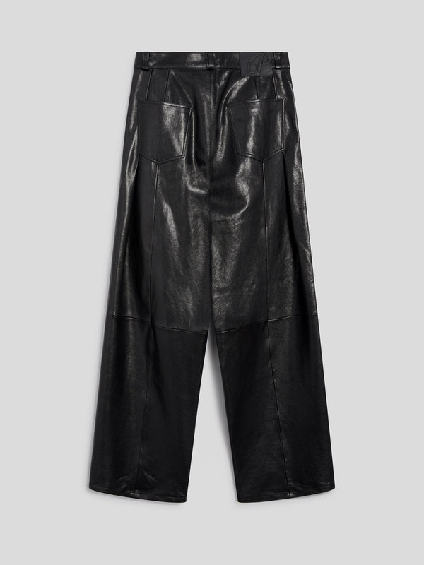 PANTALONE UNISEX RELAXED FIT IN PELLE D'AGNELO CON DOPPIA PINCES COLOR NERO - NERO - Abbigliamento Donna | Pence 1979