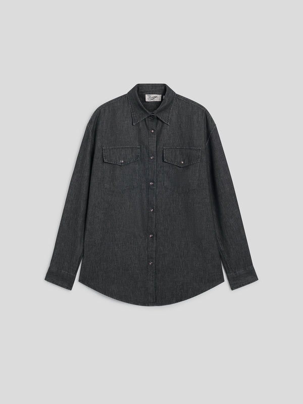 CAMICIA DA DONNA CON VESTIBILITA' OVER TASCHE CON PATTINA APPLICATE, MANICHE LUNGHE COLORE NERO - NERO - Abbigliamento Donna | Pence 1979