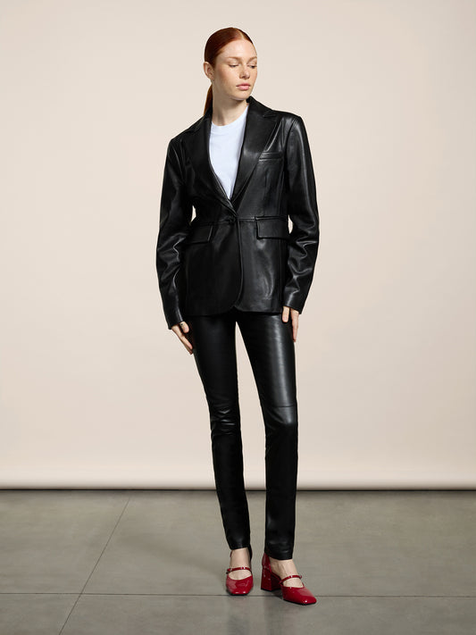 PANTALONE 5 TASCHE DA DONNA SLIM FIT IN PELLE  D'AGNELLO STRETCH COLORE NERO - NERO - Abbigliamento Donna | Pence 1979