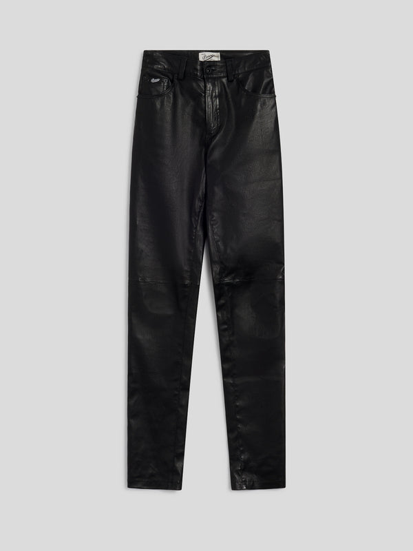PANTALONE 5 TASCHE DA DONNA SLIM FIT IN PELLE  D'AGNELLO STRETCH COLORE NERO - NERO - Abbigliamento Donna | Pence 1979