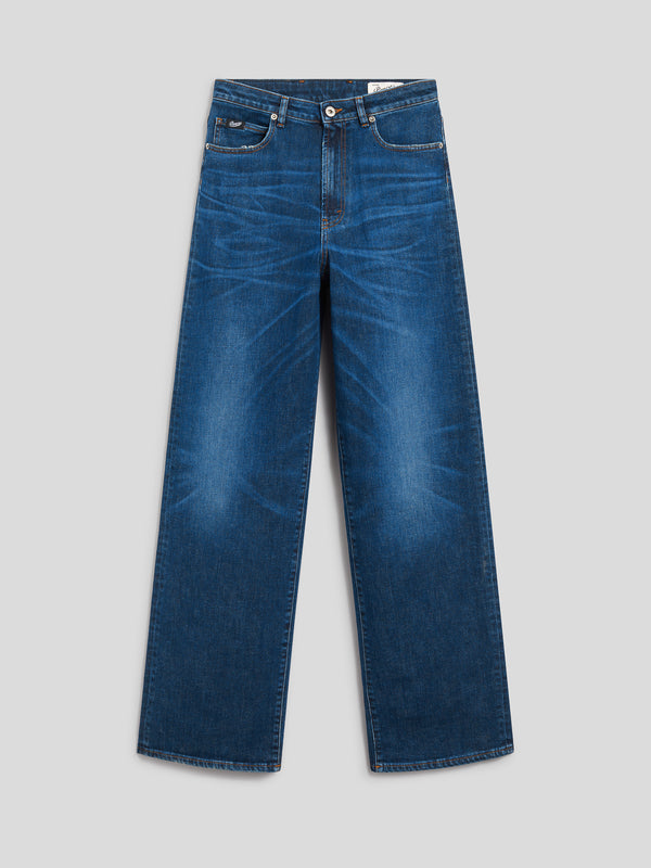 PANTALONE 5 TASCHE DA DONNA, VITA ALTA, GAMBA AMPIA, IN DENIM COMFORT BLU MEDIO - MEDIUM DENIM BLUE - Abbigliamento Donna | Pence 1979