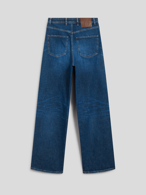 PANTALONE 5 TASCHE DA DONNA, VITA ALTA, GAMBA AMPIA, IN DENIM COMFORT BLU MEDIO - MEDIUM DENIM BLUE - Abbigliamento Donna | Pence 1979