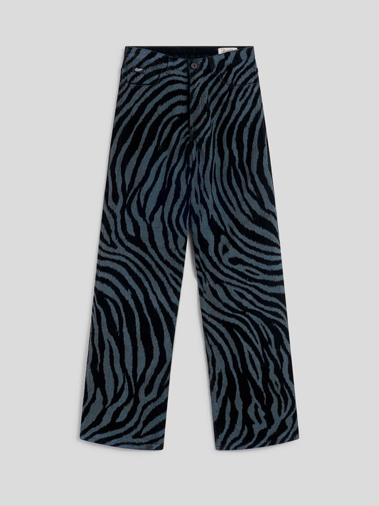 PANTALONE 5 TASCHE DA DONNA IN DENIM COMFORT FLOCCATO ZEBRATO - ZEBRA\STRIPPED BLUE - Abbigliamento Donna | Pence 1979