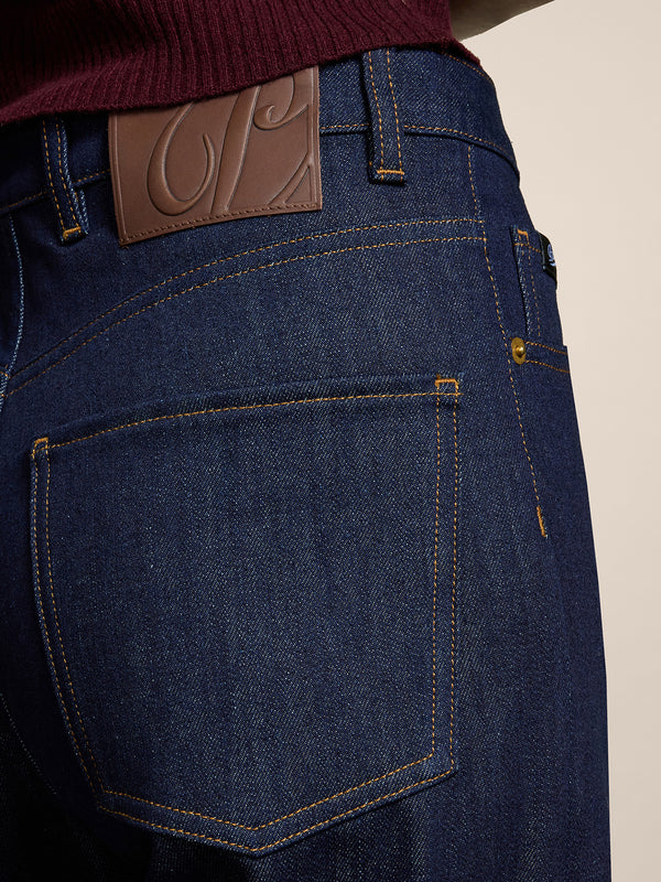 PANTALONE 5 TASCHE DA DONNA IN DENIM COMFORT BLU SCURO , VITA ALTA, GAMBA AMPIA - DARK DENIM BLUE  - Abbigliamento Donna | Pence 1979