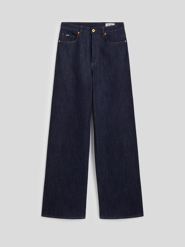 PANTALONE 5 TASCHE DA DONNA IN DENIM COMFORT BLU SCURO , VITA ALTA, GAMBA AMPIA - DARK DENIM BLUE  - Abbigliamento Donna | Pence 1979