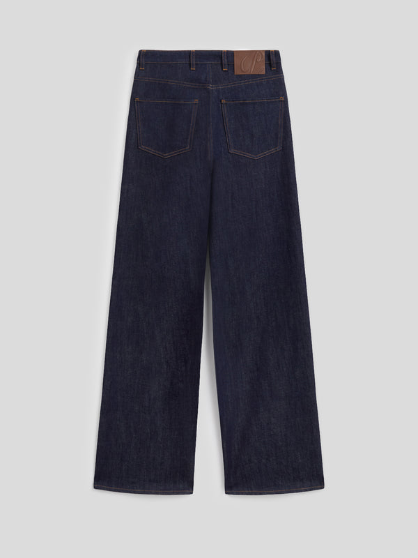 PANTALONE 5 TASCHE DA DONNA IN DENIM COMFORT BLU SCURO , VITA ALTA, GAMBA AMPIA - DARK DENIM BLUE  - Abbigliamento Donna | Pence 1979