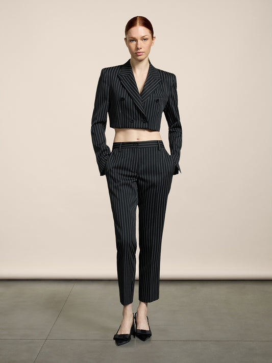 SPENCER DA DONNA DOPPIOPETTO REVERS LANCIA,GESSATO FONDO NERO RIGA BIANCA - NERO/BIANCO PINSTRIPE - Abbigliamento Donna | Pence 1979