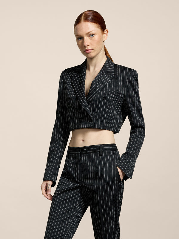SPENCER DA DONNA DOPPIOPETTO REVERS LANCIA,GESSATO FONDO NERO RIGA BIANCA - NERO/BIANCO PINSTRIPE - Abbigliamento Donna | Pence 1979