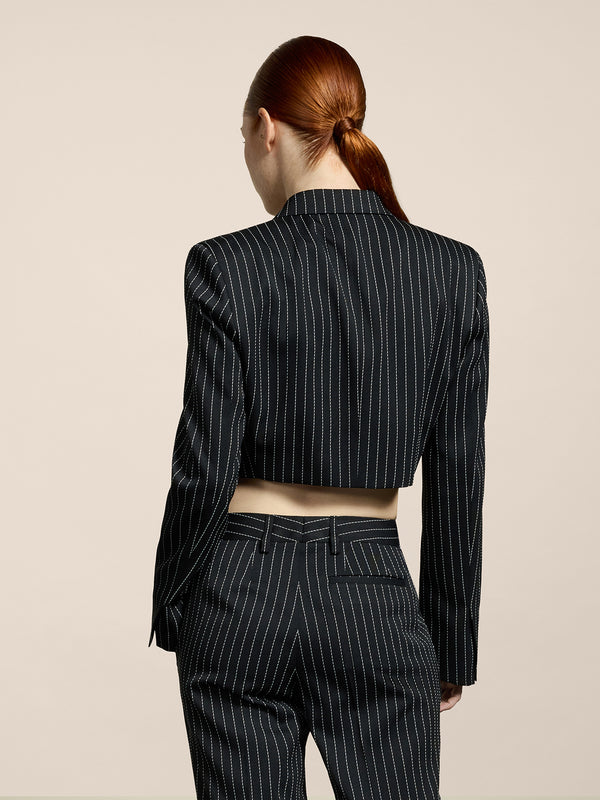 SPENCER DA DONNA DOPPIOPETTO REVERS LANCIA,GESSATO FONDO NERO RIGA BIANCA - NERO/BIANCO PINSTRIPE - Abbigliamento Donna | Pence 1979