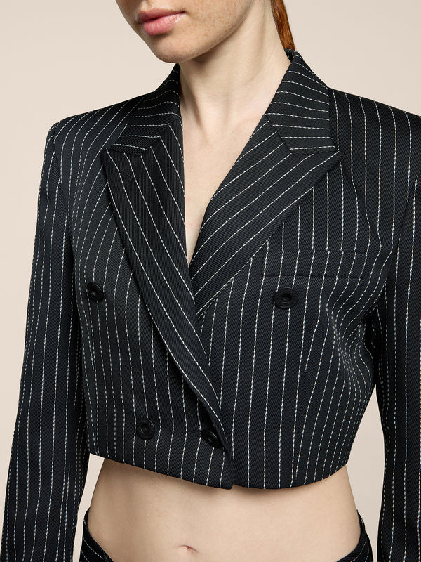 SPENCER DA DONNA DOPPIOPETTO REVERS LANCIA,GESSATO FONDO NERO RIGA BIANCA - NERO/BIANCO PINSTRIPE - Abbigliamento Donna | Pence 1979