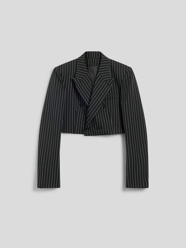 SPENCER DA DONNA DOPPIOPETTO REVERS LANCIA,GESSATO FONDO NERO RIGA BIANCA - NERO/BIANCO PINSTRIPE - Abbigliamento Donna | Pence 1979