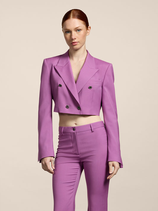 SPENCER DOPPIO PETTO REVERS LANCIA IN FRESCO LANA COLORE ROSA - ROSA - Abbigliamento Donna | Pence 1979