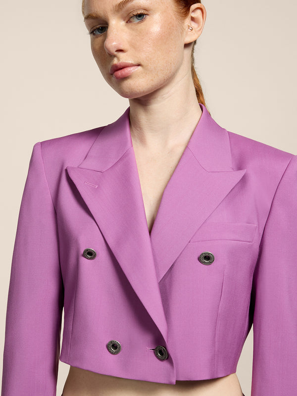 SPENCER DOPPIO PETTO REVERS LANCIA IN FRESCO LANA COLORE ROSA - ROSA - Abbigliamento Donna | Pence 1979