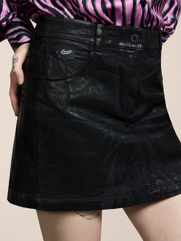 MINI GONNA PANTALONCINO CON TASCHE IN DENIM CON SPALMATURA METALLICA COLORE NERO - NERO - Abbigliamento Donna | Pence 1979