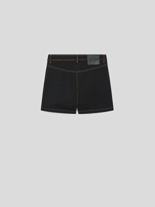 MINI GONNA PANTALONCINO CON TASCHE IN DENIM CON SPALMATURA METALLICA COLORE NERO - NERO - Abbigliamento Donna | Pence 1979