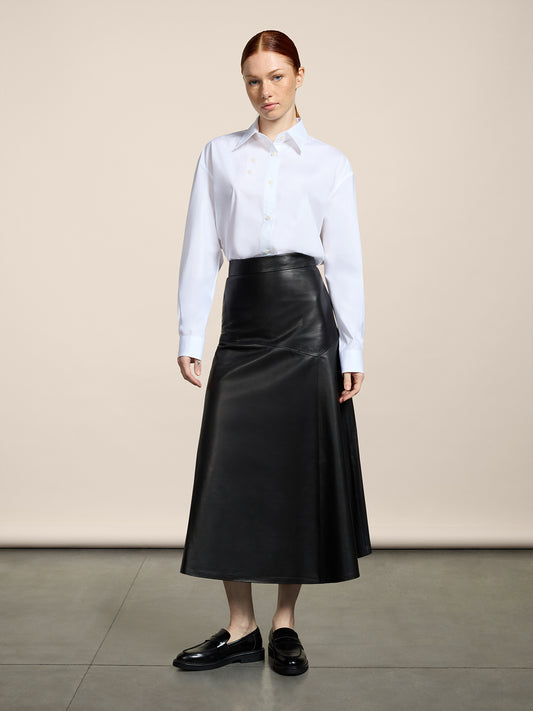GONNA LUNGA CON TAGLIO ASIMMETRICO REGULAR FIT IN PELLE D'AGNELLO COLORE NERO - NERO - Abbigliamento Donna | Pence 1979