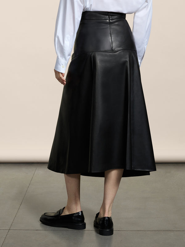 GONNA LUNGA CON TAGLIO ASIMMETRICO REGULAR FIT IN PELLE D'AGNELLO COLORE NERO - NERO - Abbigliamento Donna | Pence 1979