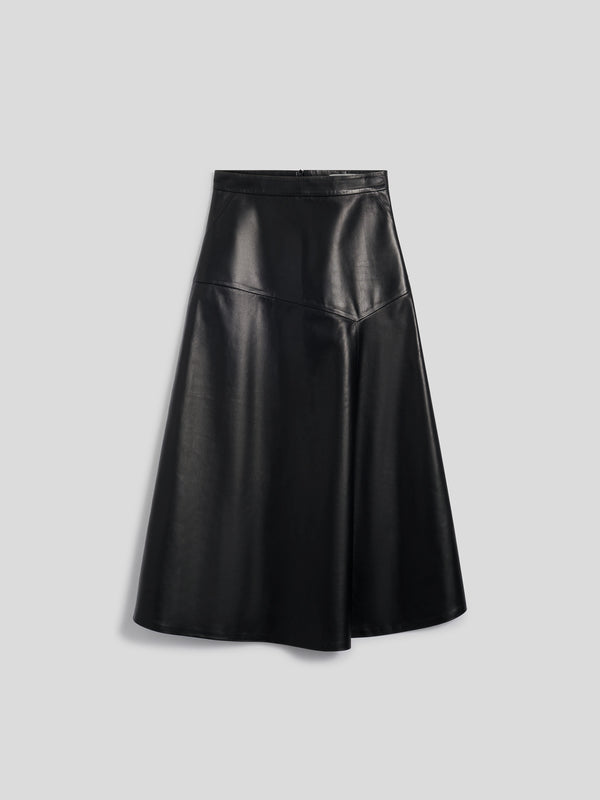 GONNA LUNGA CON TAGLIO ASIMMETRICO REGULAR FIT IN PELLE D'AGNELLO COLORE NERO - NERO - Abbigliamento Donna | Pence 1979
