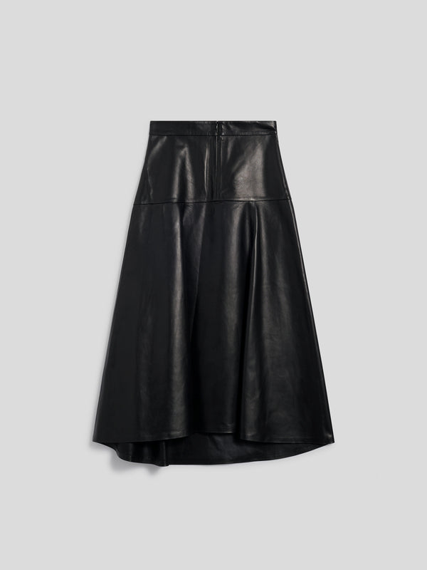 GONNA LUNGA CON TAGLIO ASIMMETRICO REGULAR FIT IN PELLE D'AGNELLO COLORE NERO - NERO - Abbigliamento Donna | Pence 1979