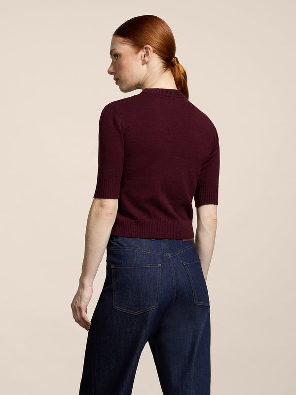 MINI MAGLIONE GIROCOLLO VESTIBILITA' SLIM MANICHE CORTE CON LOGO RICAMATO COLORE BORDEAUX - BORDEAUX  - Abbigliamento Donna | Pence 1979