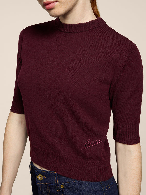 MINI MAGLIONE GIROCOLLO VESTIBILITA' SLIM MANICHE CORTE CON LOGO RICAMATO COLORE BORDEAUX - BORDEAUX  - Abbigliamento Donna | Pence 1979