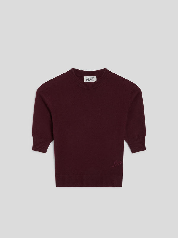 MINI MAGLIONE GIROCOLLO VESTIBILITA' SLIM MANICHE CORTE CON LOGO RICAMATO COLORE BORDEAUX - BORDEAUX  - Abbigliamento Donna | Pence 1979