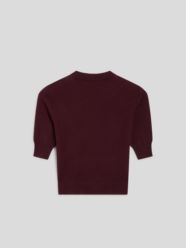 MINI MAGLIONE GIROCOLLO VESTIBILITA' SLIM MANICHE CORTE CON LOGO RICAMATO COLORE BORDEAUX - BORDEAUX  - Abbigliamento Donna | Pence 1979