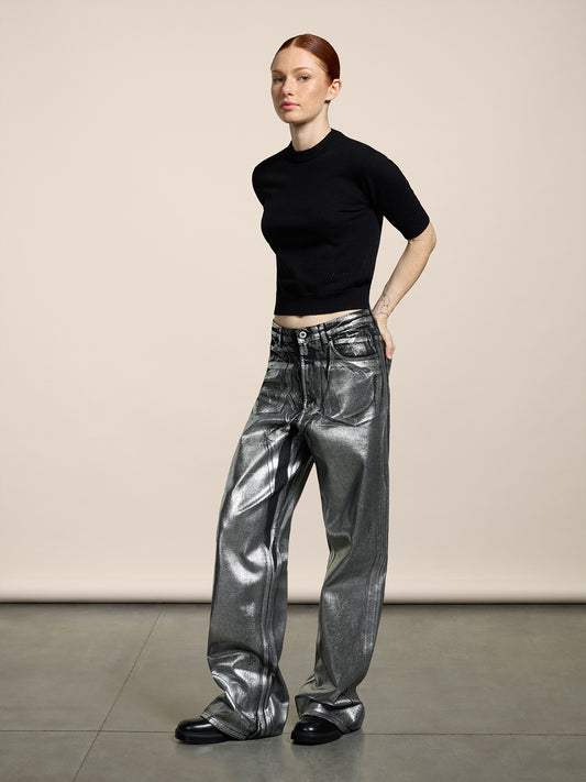 MINI MAGLIONE GIROCOLLO VESTIBILITA' SLIM MANICHE CORTE CON LOGO RICAMATO COLORE NERO - NERO - Abbigliamento Donna | Pence 1979