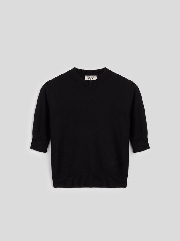 MINI MAGLIONE GIROCOLLO VESTIBILITA' SLIM MANICHE CORTE CON LOGO RICAMATO COLORE NERO - NERO - Abbigliamento Donna | Pence 1979