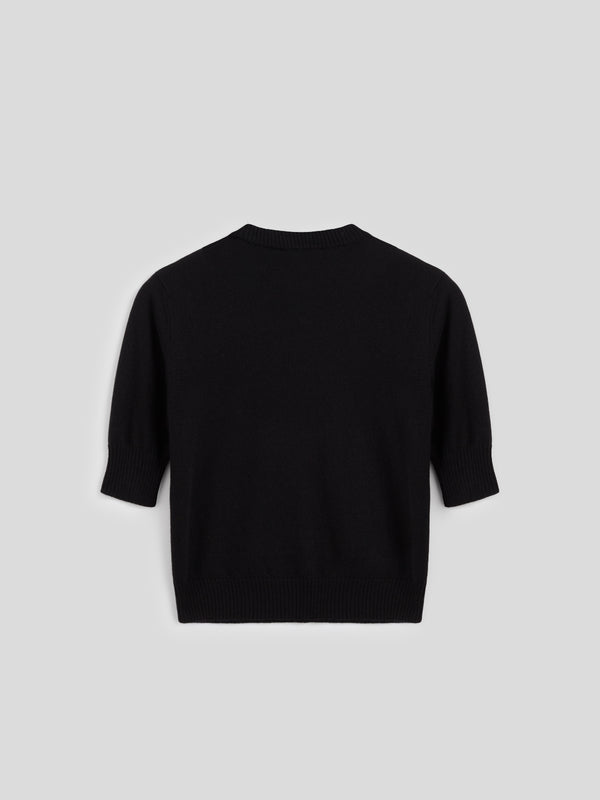 MINI MAGLIONE GIROCOLLO VESTIBILITA' SLIM MANICHE CORTE CON LOGO RICAMATO COLORE NERO - NERO - Abbigliamento Donna | Pence 1979