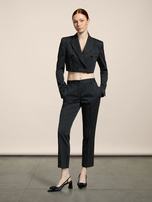PANTALONE CHINO DA DONNA REGULAR FIT GESSATO COLORE FONDO NERO RIGA BIANCA - NERO/BIANCO PINSTRIPE - Abbigliamento Donna | Pence 1979
