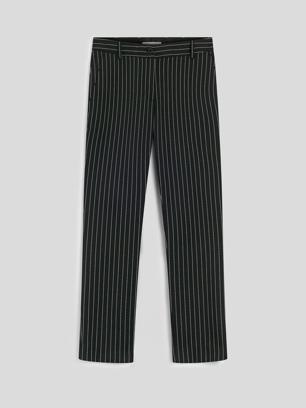 PANTALONE CHINO DA DONNA REGULAR FIT GESSATO COLORE FONDO NERO RIGA BIANCA - NERO/BIANCO PINSTRIPE - Abbigliamento Donna | Pence 1979