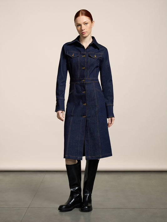 ABITO LUNGO IN DENIM COMFORT SLIM FIT COLORE BLU SCURO - DARK DENIM BLUE  - Abbigliamento Donna | Pence 1979