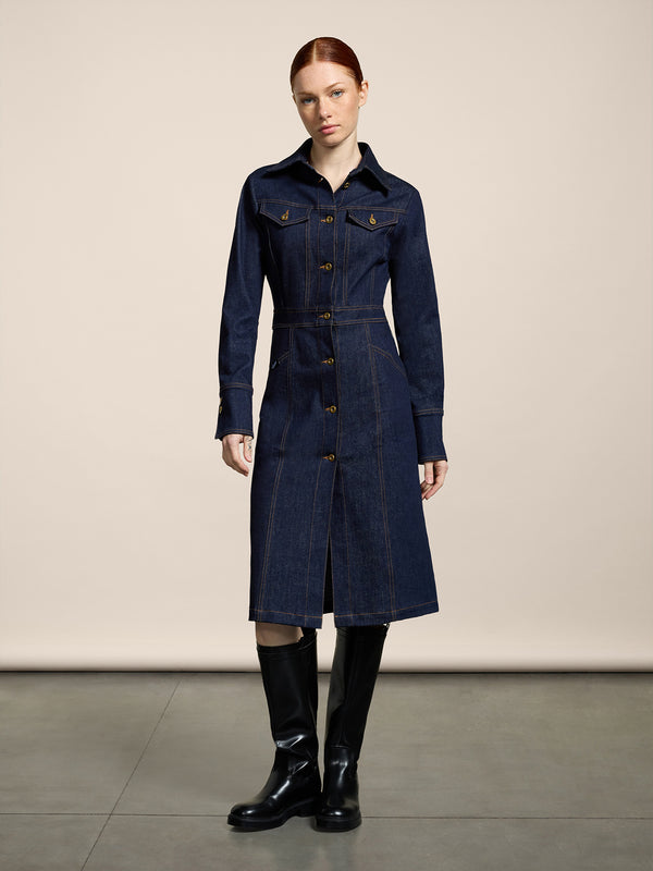 ABITO LUNGO IN DENIM COMFORT SLIM FIT COLORE BLU SCURO - DARK DENIM BLUE  - Abbigliamento Donna | Pence 1979