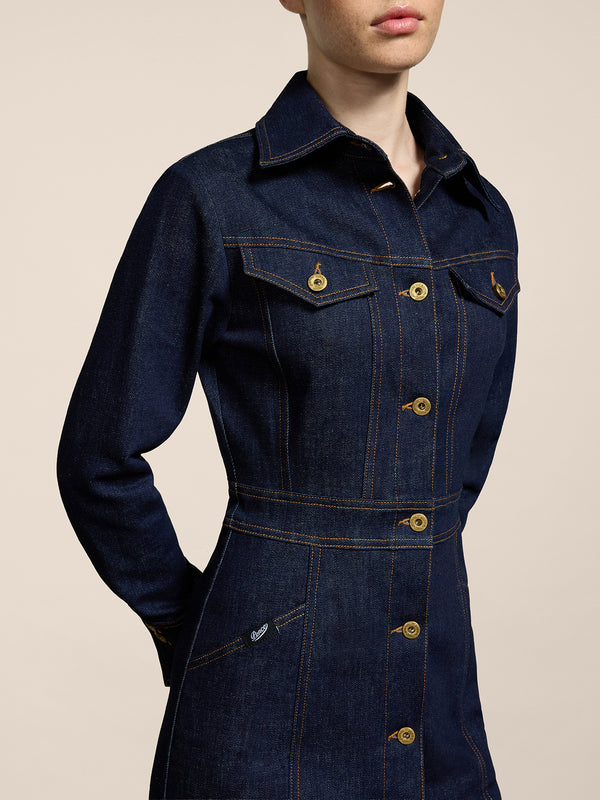 ABITO LUNGO IN DENIM COMFORT SLIM FIT COLORE BLU SCURO - DARK DENIM BLUE  - Abbigliamento Donna | Pence 1979
