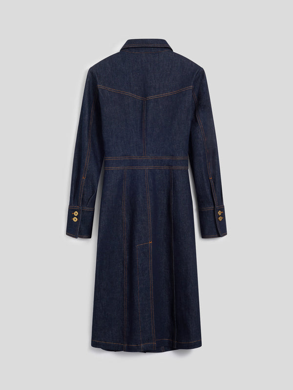 ABITO LUNGO IN DENIM COMFORT SLIM FIT COLORE BLU SCURO - DARK DENIM BLUE  - Abbigliamento Donna | Pence 1979
