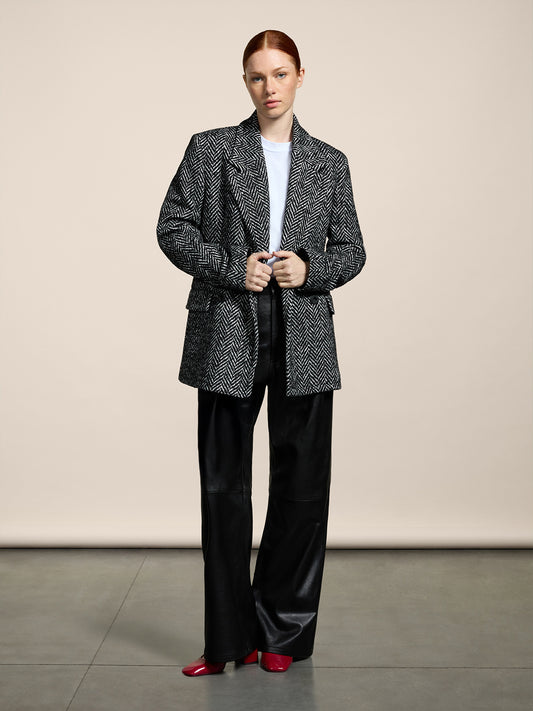 PEACOAT DA DONNA DOPPIOPETTO REGULAR FIT, SPINATO BIANCO E NERO - BLACK/WHITE HERRINGBONE - Abbigliamento Donna | Pence 1979