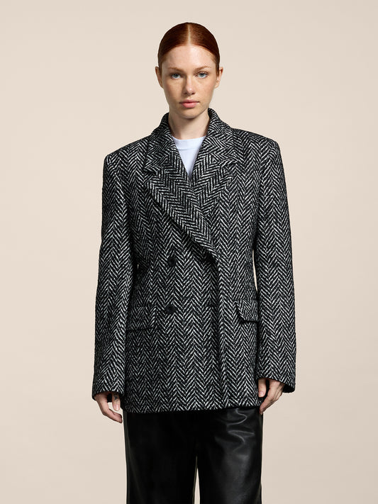 PEACOAT DA DONNA DOPPIOPETTO REGULAR FIT, SPINATO BIANCO E NERO - BLACK/WHITE HERRINGBONE - Abbigliamento Donna | Pence 1979