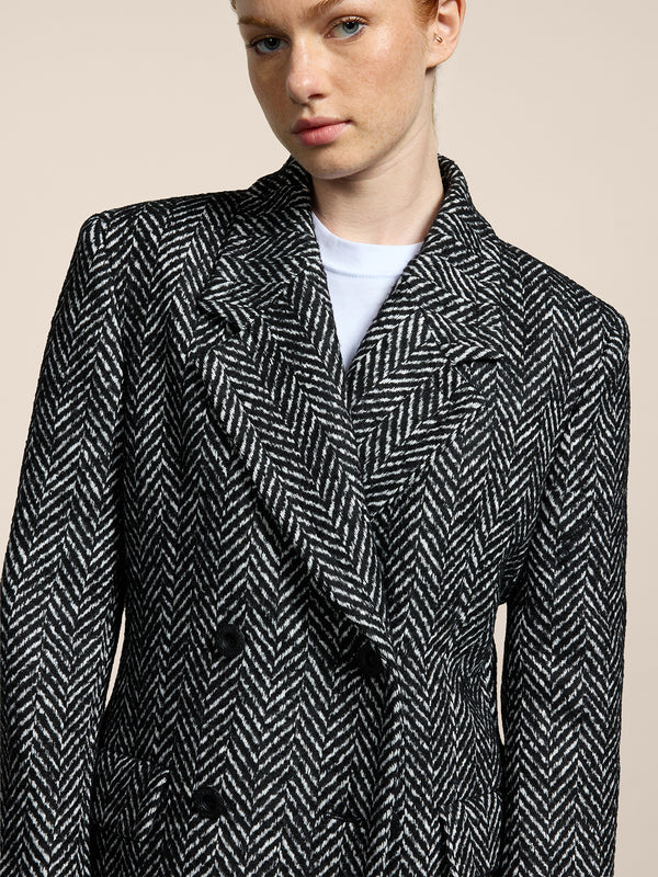 PEACOAT DA DONNA DOPPIOPETTO REGULAR FIT, SPINATO BIANCO E NERO - BLACK/WHITE HERRINGBONE - Abbigliamento Donna | Pence 1979
