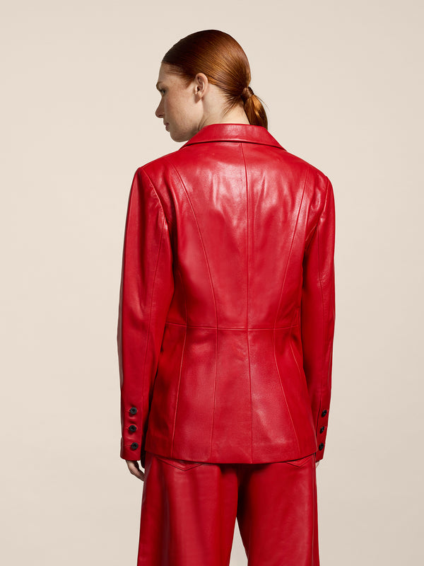 BLAZER MONOPETTO DA DONNA REGULAR FIT IN PELLE D'AGNELLO COLORE ROSSO - ROSSO - Abbigliamento Donna | Pence 1979